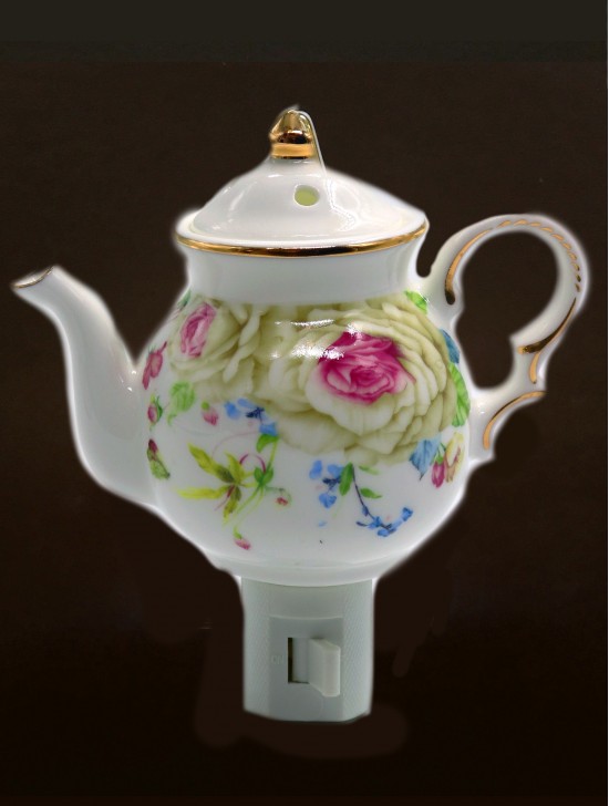 Porcelain Floral Teapot Night Light With Gift Box